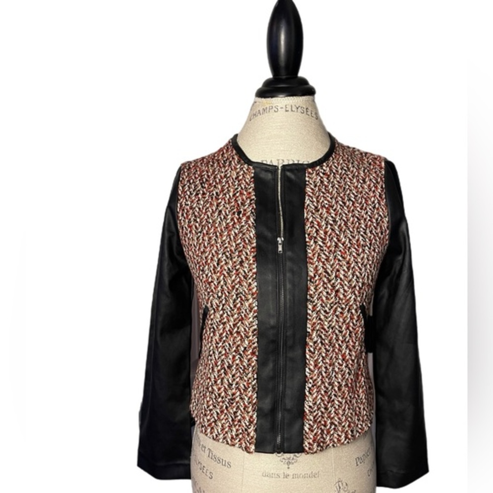 BCBGMaxAzria Tweed Faux Leather Jacket Size XS NWT